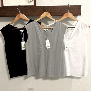 3 VINCE Rib Trim Double V-Neck Shell